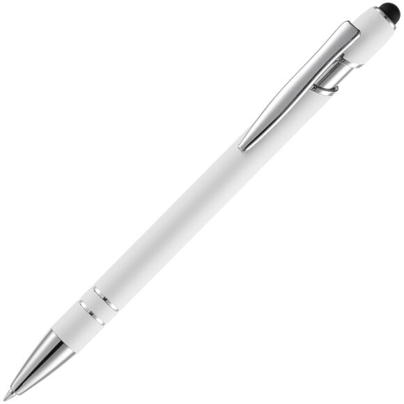 Ручка шариковая Pointer Soft Touch со стилусом, белая с нанесением логотипа