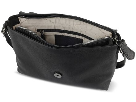 Сумка наплечная женская BUGATTI Bella, чёрная, воловья кожа/полиэстер, 25х8х20 см Сумка наплечная женская BUGATTI Bella, чёрная, воловья кожа/полиэстер, 25х8х20 см