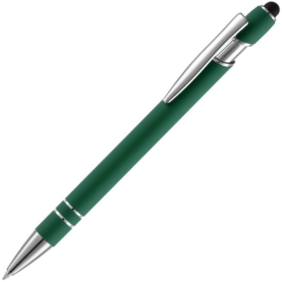 Ручка шариковая Pointer Soft Touch со стилусом, зеленая с нанесением логотипа