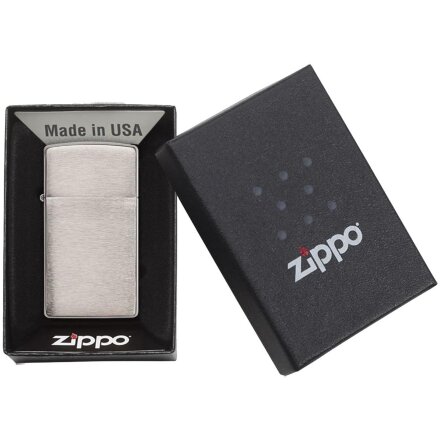 Зажигалка Zippo Slim Brushed, матовая серебристая Зажигалка Zippo Slim Brushed, матовая серебристая