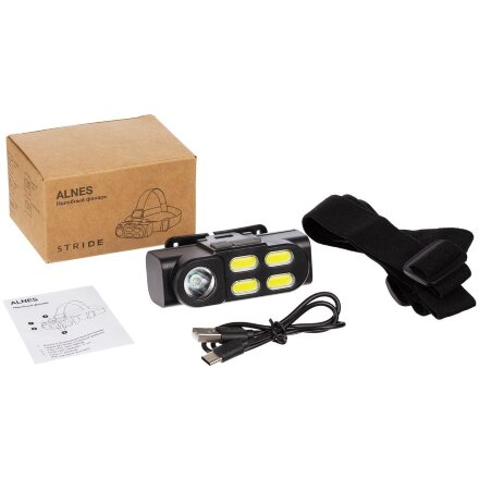 Налобный фонарик аккумуляторный Alnes, черный Налобный фонарик аккумуляторный Alnes, черный