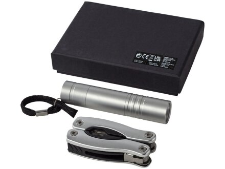 Подарочный набор Scout с многофункциональным ножом и фонариком, серебристый Подарочный набор Scout с многофункциональным ножом и фонариком, серебристый