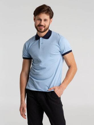 Рубашка поло Prince 190, голубая с темно-синим Рубашка поло Prince 190, голубая с темно-синим