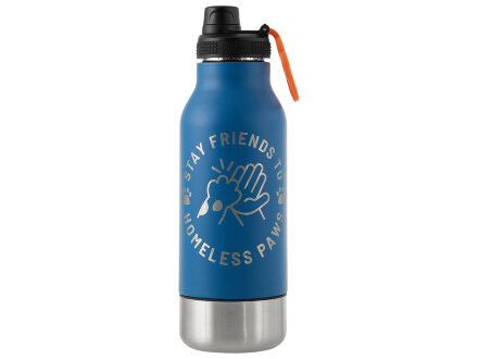 Вакуумный термос Buddy 3-в-1 со съемными мисками для питомцев, 1000 мл, синий с гравировкой