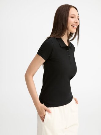 Рубашка поло женская People 210, черная Рубашка поло женская People 210, черная