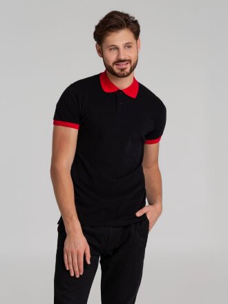 Рубашка поло Prince 190, черная с красным Рубашка поло Prince 190, черная с красным