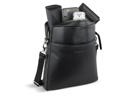 Сумка наплечная мужская BUGATTI Comet, чёрная, воловья кожа/полиэстер, 23,5х5х26 см Сумка наплечная мужская BUGATTI Comet, чёрная, воловья кожа/полиэстер, 23,5х5х26 см