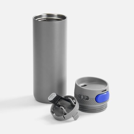 Термостакан X1 с цветной кнопкой, серый с синим