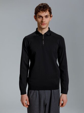 Рубашка поло мужская с длинным рукавом Terrazzo, черная Рубашка поло мужская с длинным рукавом Terrazzo, черная