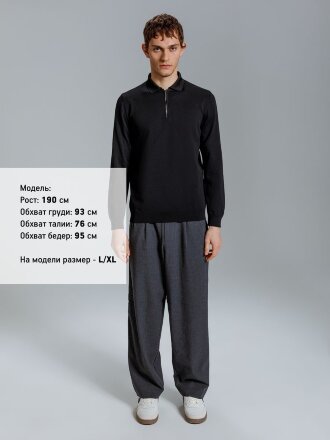 Рубашка поло мужская с длинным рукавом Terrazzo, черная Рубашка поло мужская с длинным рукавом Terrazzo, черная