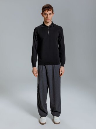 Рубашка поло мужская с длинным рукавом Terrazzo, черная Рубашка поло мужская с длинным рукавом Terrazzo, черная