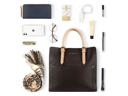 Сумка-портфель женская BUGATTI Ella, тёмно-коричневая, полиуретан, 30х11,5х28 см Сумка-портфель женская BUGATTI Ella, тёмно-коричневая, полиуретан, 30х11,5х28 см