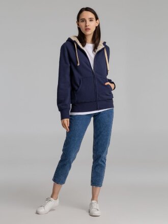 Толстовка унисекс на молнии Sherpa 280, темно-синяя Толстовка унисекс на молнии Sherpa 280, темно-синяя