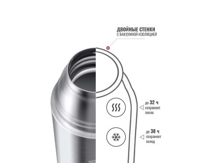Термос Relaxika 102, 2 чашки, 1000 мл, стальной Термос Relaxika 102, 2 чашки, 1000 мл, стальной