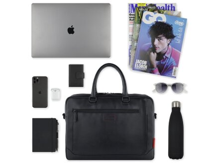 Портфель мужской BUGATTI Clark, чёрный, воловья кожа/полиэстер, 40х9,5х29 см, 10 л Портфель мужской BUGATTI Clark, чёрный, воловья кожа/полиэстер, 40х9,5х29 см, 10 л