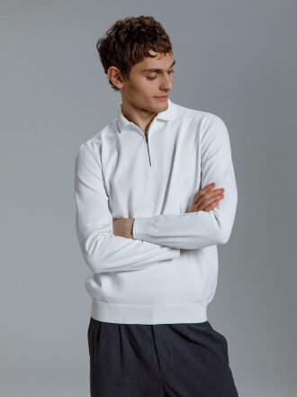 Рубашка поло мужская с длинным рукавом Terrazzo, белая Рубашка поло мужская с длинным рукавом Terrazzo, белая