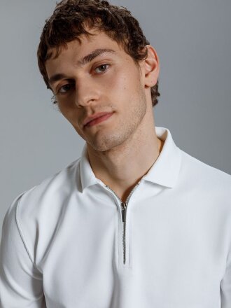 Рубашка поло мужская с длинным рукавом Terrazzo, белая Рубашка поло мужская с длинным рукавом Terrazzo, белая