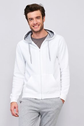 Толстовка мужская на молнии Soul Men 290 с контрастным капюшоном, белая Толстовка мужская на молнии Soul Men 290 с контрастным капюшоном, белая