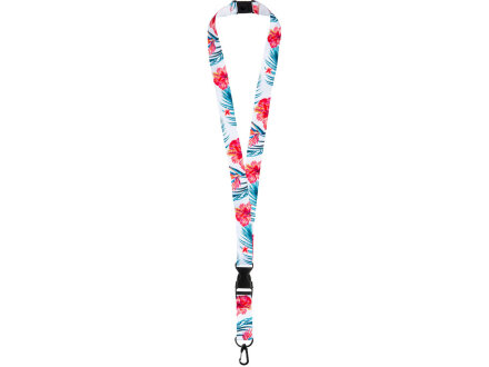 Ланъярд 2 см под сублимацию с карабином, межуровневым замком и замком обрыва, черный