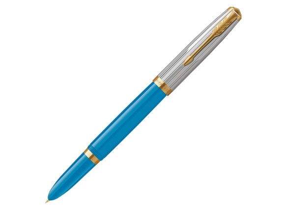 Перьевая ручка Parker 51 Premium Turquoise GT перо; M/F, чернила: Black,Blue, в подарочной упаковке. с нанесением логотипа