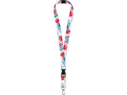 Ланъярд 2 см под сублимацию с карабином, межуровневым замком и замком обрыва, серебристый