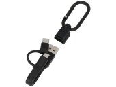 Кабель для зарядки Fold 3-в-1 с карабином, черный Кабель для зарядки Fold 3-в-1 с карабином, черный