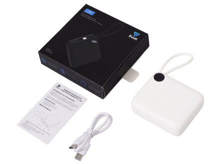 Внешний аккумулятор со встроенным кабелем Liri, QC/PD, 10000 мАч, теплый белый