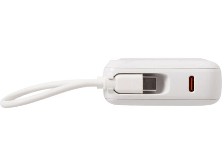 Внешний аккумулятор со встроенным кабелем Liri, QC/PD, 10000 мАч, теплый белый