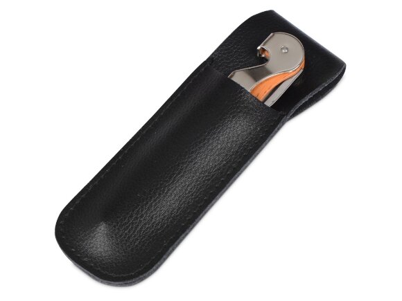 Футляр для штопора Leather Case из натуральной кожи, черный с нанесением логотипа