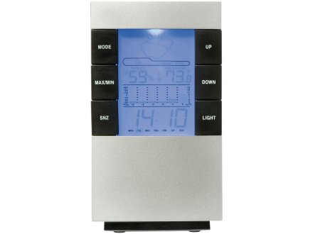 Настольная метеостанция Como с часами-будильником, серебристый/черный Настольная метеостанция Como с часами-будильником, серебристый/черный