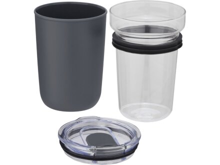 Bello, стеклянная кружка объемом 420 мл с внешней стенкой из переработанного пластика, серый Bello, стеклянная кружка объемом 420 мл с внешней стенкой из переработанного пластика, серый