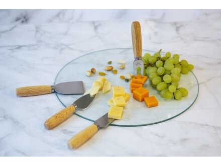 Набор для сыра с круглой стеклянной доской 5в1 Набор для сыра с круглой стеклянной доской 5в1