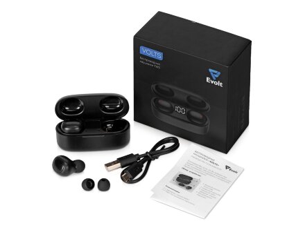 Беспроводные наушники TWS в кейсе Volts. Evolt, черный, пластик Беспроводные наушники TWS в кейсе Volts. Evolt, черный, пластик