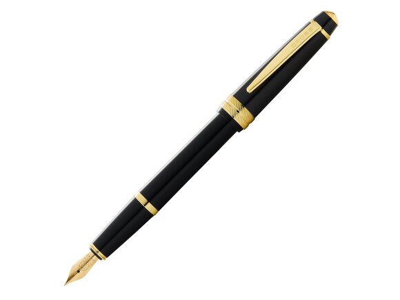 Перьевая ручка Cross Bailey Light Polished Black Resin and Gold Tone, перо F с нанесением логотипа