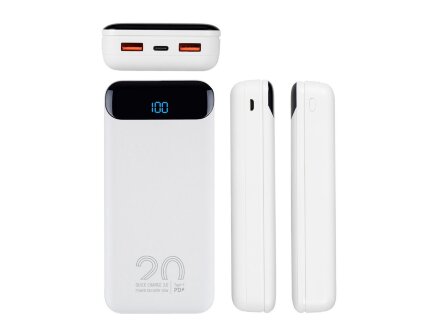 RIVACASE VA2580 (20 000mAh), QC/PD 20W внешний аккумулятор с дисплеем, белый /24 RIVACASE VA2580 (20 000mAh), QC/PD 20W внешний аккумулятор с дисплеем, белый /24