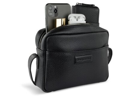 Сумка кросс-боди женская BUGATTI Elsa, чёрная, воловья кожа/полиэстер, 19х5,5х14 см Сумка кросс-боди женская BUGATTI Elsa, чёрная, воловья кожа/полиэстер, 19х5,5х14 см