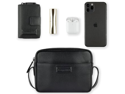 Сумка кросс-боди женская BUGATTI Elsa, чёрная, воловья кожа/полиэстер, 19х5,5х14 см Сумка кросс-боди женская BUGATTI Elsa, чёрная, воловья кожа/полиэстер, 19х5,5х14 см