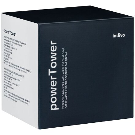 Настольный органайзер с зарядкой, лампой, вентилятором и подсветкой логотипа powerTower, черный Настольный органайзер с зарядкой, лампой, вентилятором и подсветкой логотипа powerTower, черный