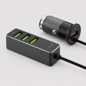 АЗУ 1 USB + 3 USB для пассажиров, QC 3.0, 7А, алюминий, графит, Deppa АЗУ 1 USB + 3 USB для пассажиров, QC 3.0, 7А, алюминий, графит, Deppa