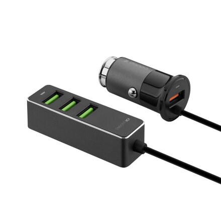 АЗУ 1 USB + 3 USB для пассажиров, QC 3.0, 7А, алюминий, графит, Deppa АЗУ 1 USB + 3 USB для пассажиров, QC 3.0, 7А, алюминий, графит, Deppa