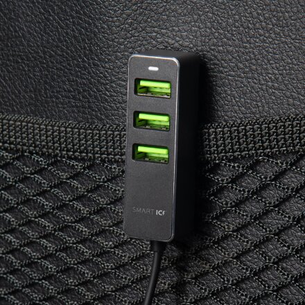 АЗУ 1 USB + 3 USB для пассажиров, QC 3.0, 7А, алюминий, графит, Deppa АЗУ 1 USB + 3 USB для пассажиров, QC 3.0, 7А, алюминий, графит, Deppa