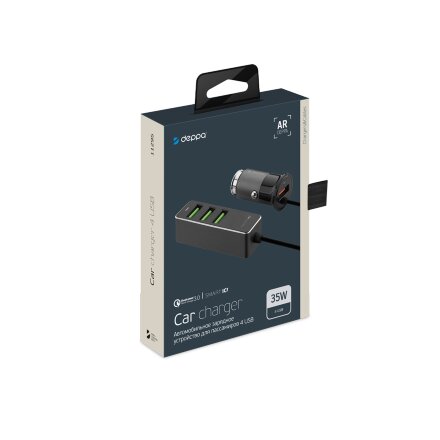 АЗУ 1 USB + 3 USB для пассажиров, QC 3.0, 7А, алюминий, графит, Deppa АЗУ 1 USB + 3 USB для пассажиров, QC 3.0, 7А, алюминий, графит, Deppa