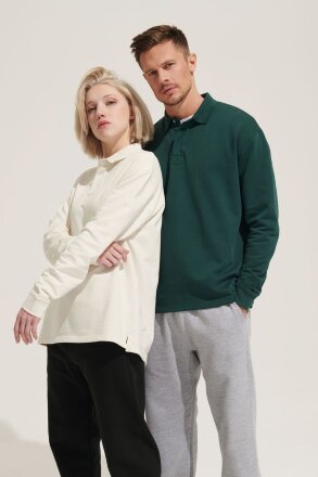 Рубашка поло оверсайз с длинным рукавом Heritage, темно-зеленая Рубашка поло оверсайз с длинным рукавом Heritage, темно-зеленая