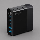 Зарядная станция 3xUSB Type-C, 2xUSB, PD, QC, 140Вт, черный, Deppa