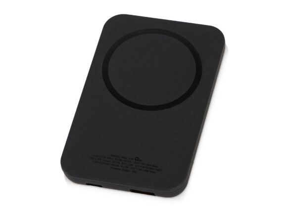 Магнитный беспроводной внешний аккумулятор MagnetIQ, 5000 mah, 10 W, черный с нанесением логотипа