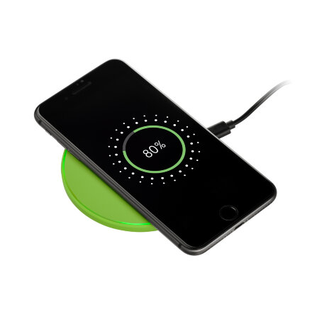 Беспроводное зарядное устройство с подсветкой 15W Аурис (Auris), салатовое Беспроводное зарядное устройство с подсветкой 15W Аурис (Auris), салатовое