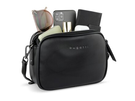 Сумка кросс-боди женская BUGATTI Almata, чёрная, полиуретан, 21,5х6х15 см Сумка кросс-боди женская BUGATTI Almata, чёрная, полиуретан, 21,5х6х15 см