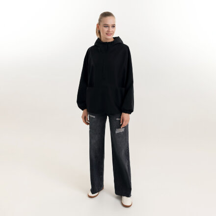 Ветровка (анорак) оверсайз унисекс RISSMAN, черная, размер XS/S Ветровка (анорак) оверсайз унисекс RISSMAN, черная, размер XS/S