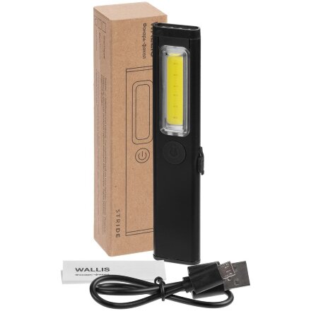 Фонарик-факел аккумуляторный Wallis с магнитом, черный Фонарик-факел аккумуляторный Wallis с магнитом, черный