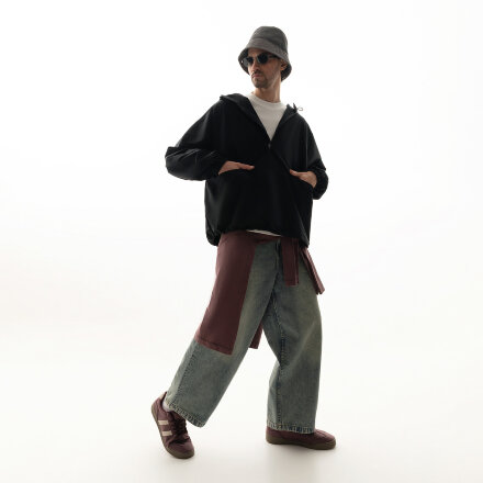 Ветровка (анорак) оверсайз унисекс RISSMAN, черная, размер M/L Ветровка (анорак) оверсайз унисекс RISSMAN, черная, размер M/L